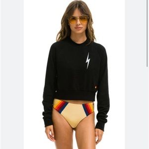 Aviator Nation. Bolt 2 cropped crew sweatshirt.